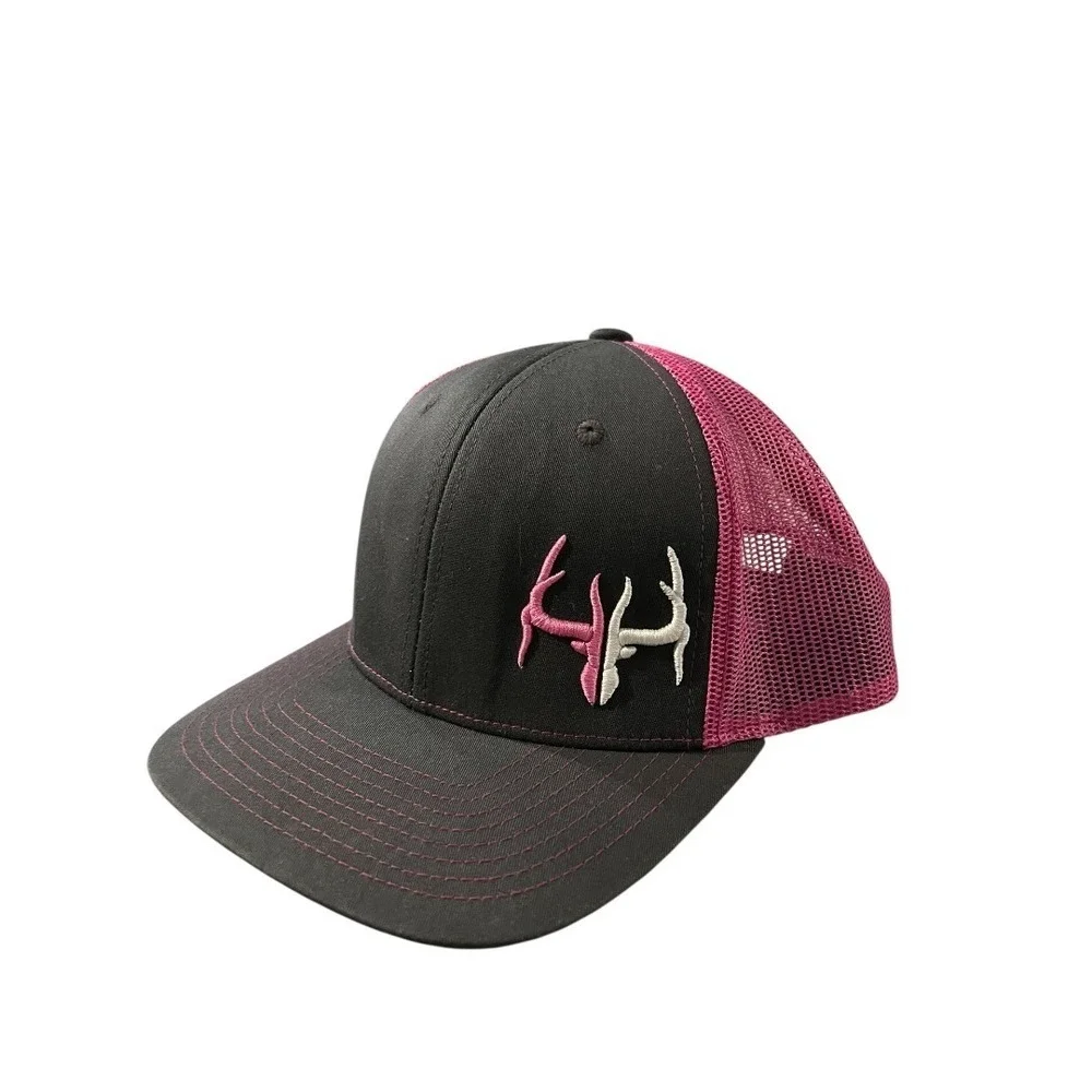Richardson 112 Women's Trucker Hat Black Pink Antler Logo Mesh -Snapback Cap